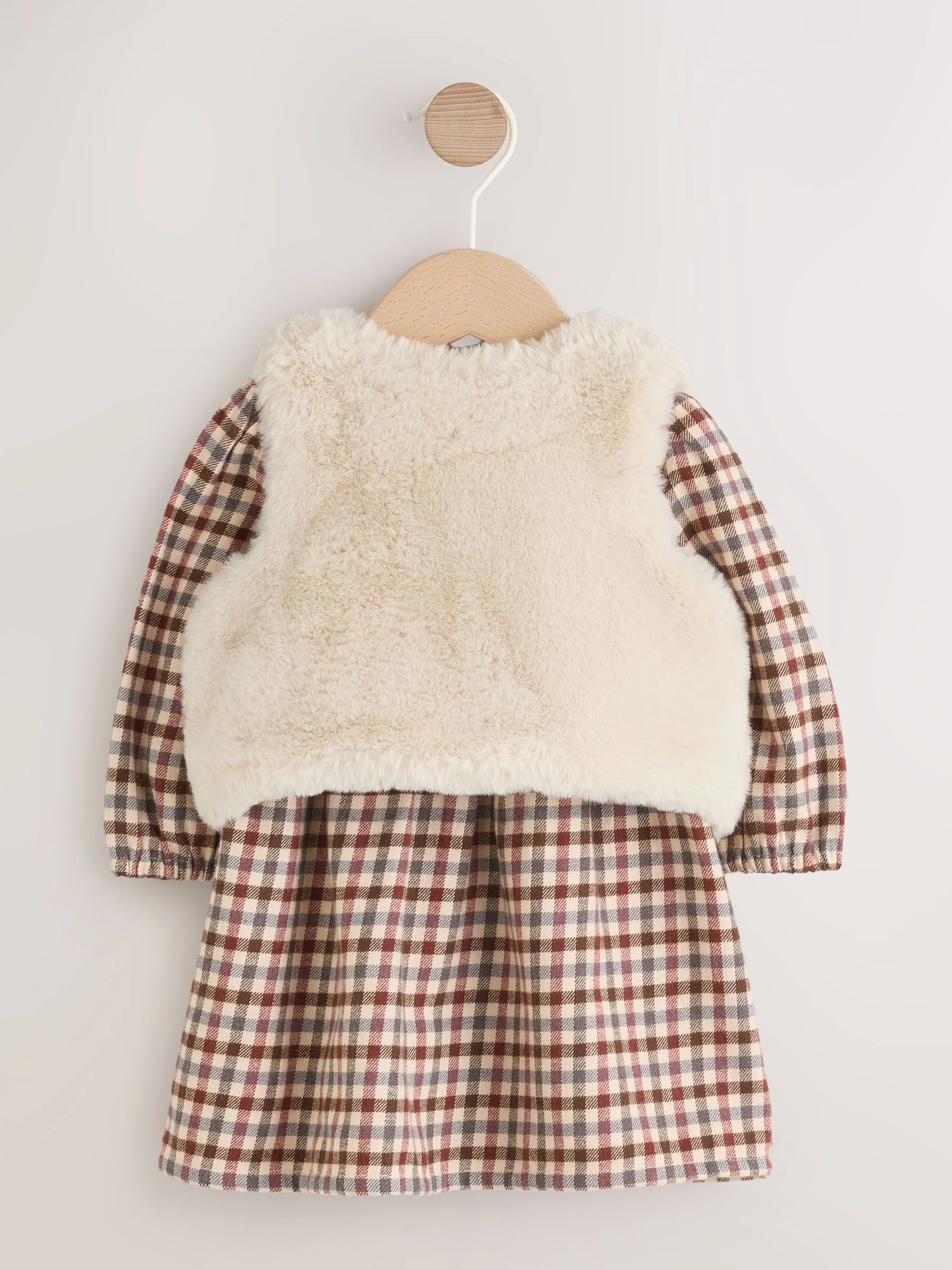 Paarsrood/crème geruit - 2 -delige babyjurk en gilet set (0mnd-2jr)