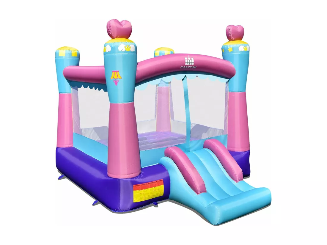 Château Gonflable pour Enfants avec Trampoline Toboggan Panier de Basket-ball Sac Transport,Kit de Réparation sans Gonfleur