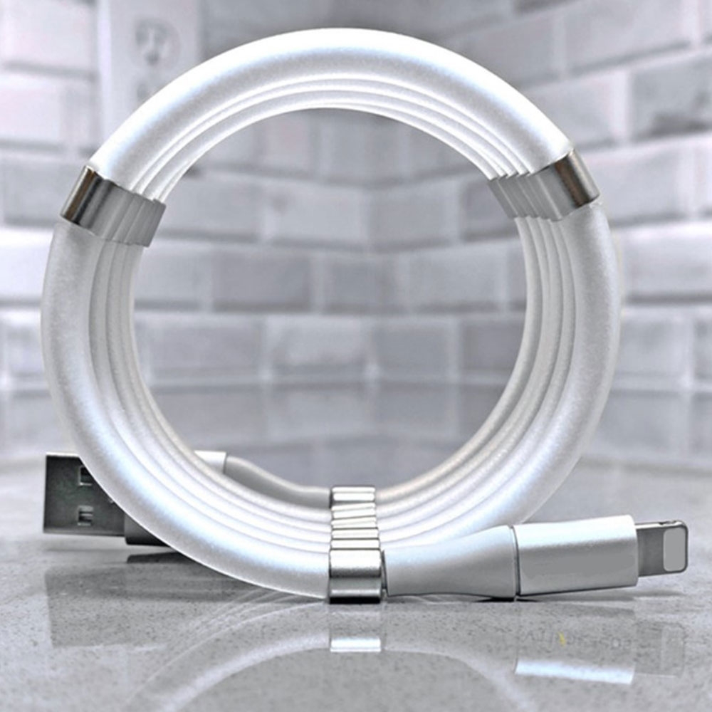 (1m/2.4A) Magnetisches Lightning auf USB Schnellladekabel Datenkabel - Weiss / Silber