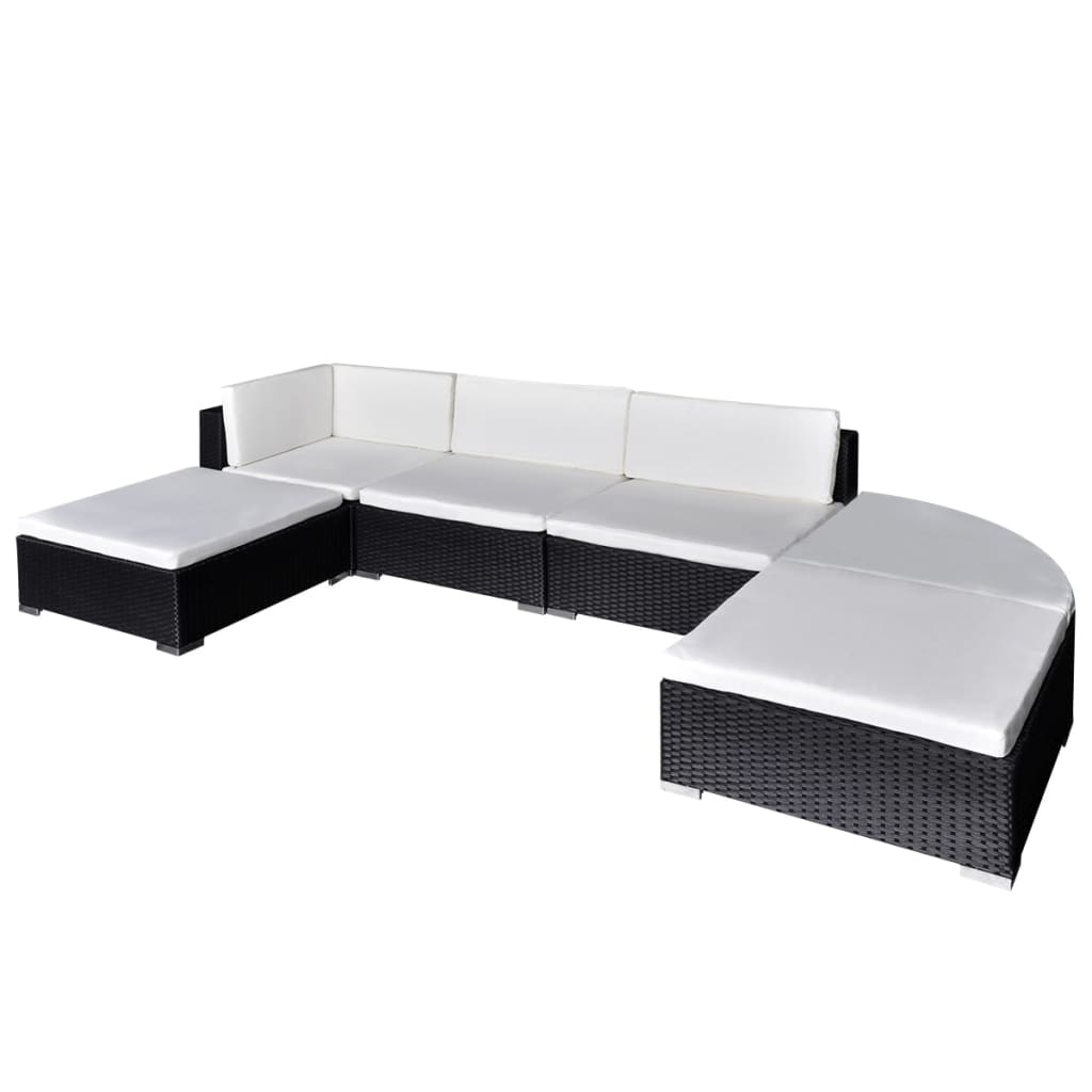 Salon de jardin meuble d'extérieur ensemble de mobilier 6 pièces avec coussins résine tressée noir