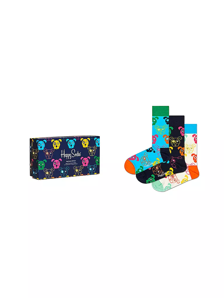 HAPPY SOCKS Damen Geschenkbox Socken MIXED DOGS 3er Pkg 36-40 navy dunkelblau