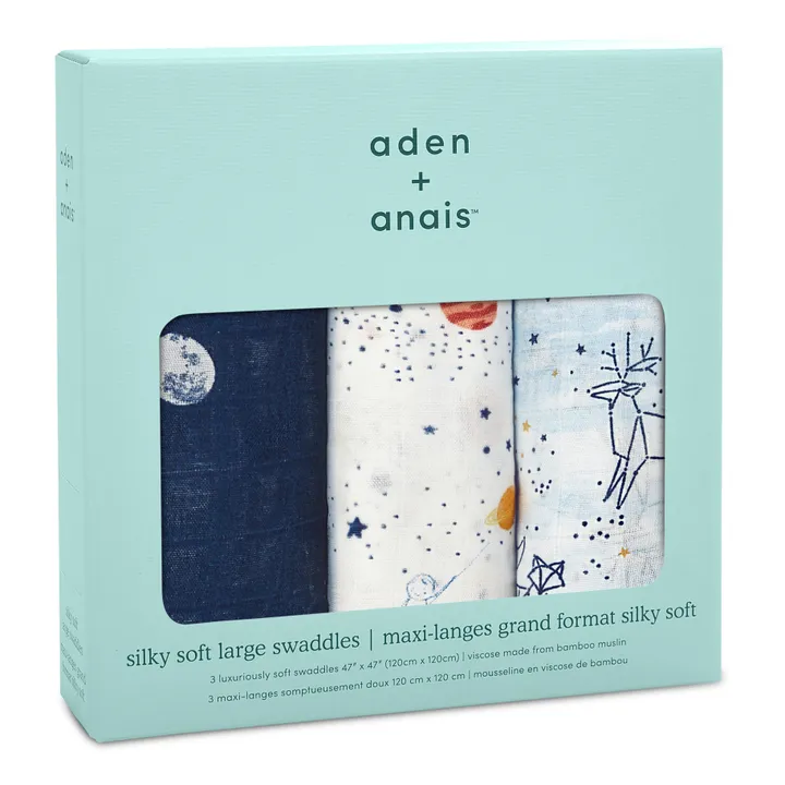aden + anais Maxi-langes Silky Soft Stargaze - Set de 3 | Bleu