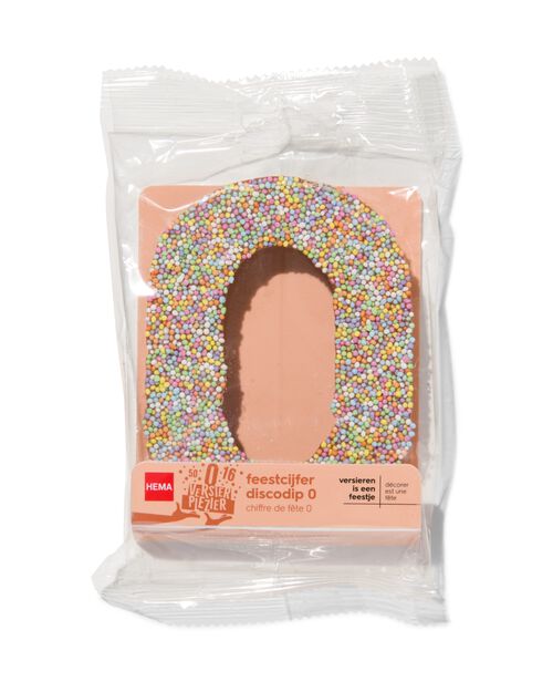 chiffre de fête 0 en chocolat avec perles multicolores