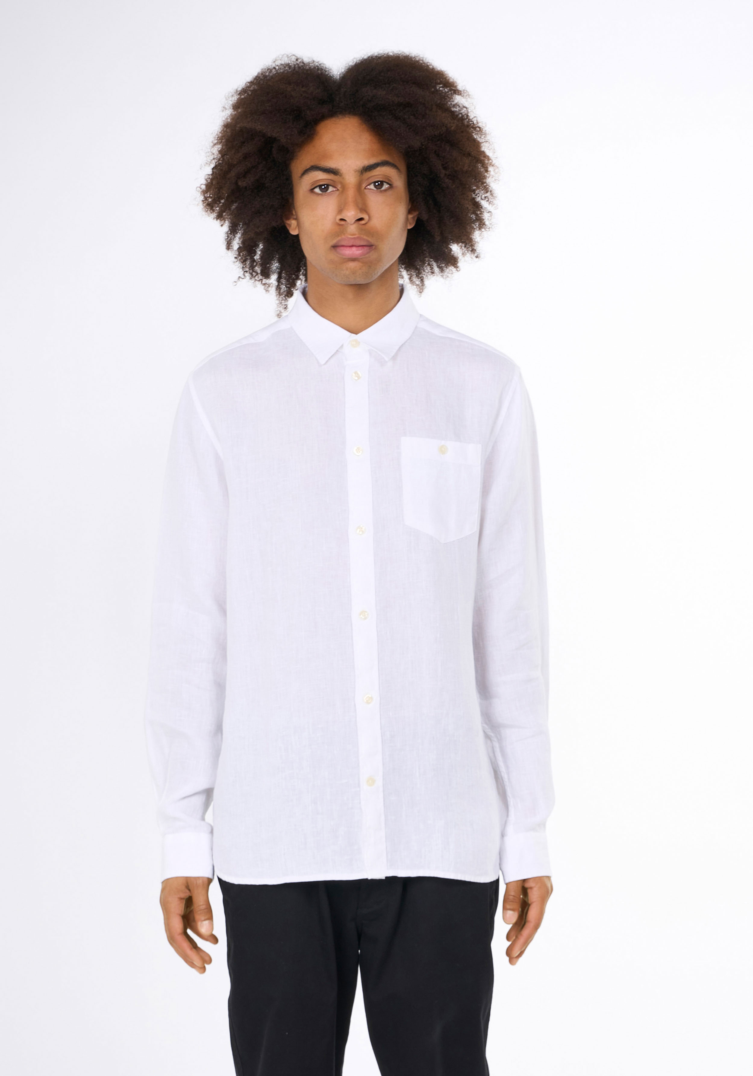Knowledge Cotton Apparel Leinenhemd Regular Linen Shirt Bright White