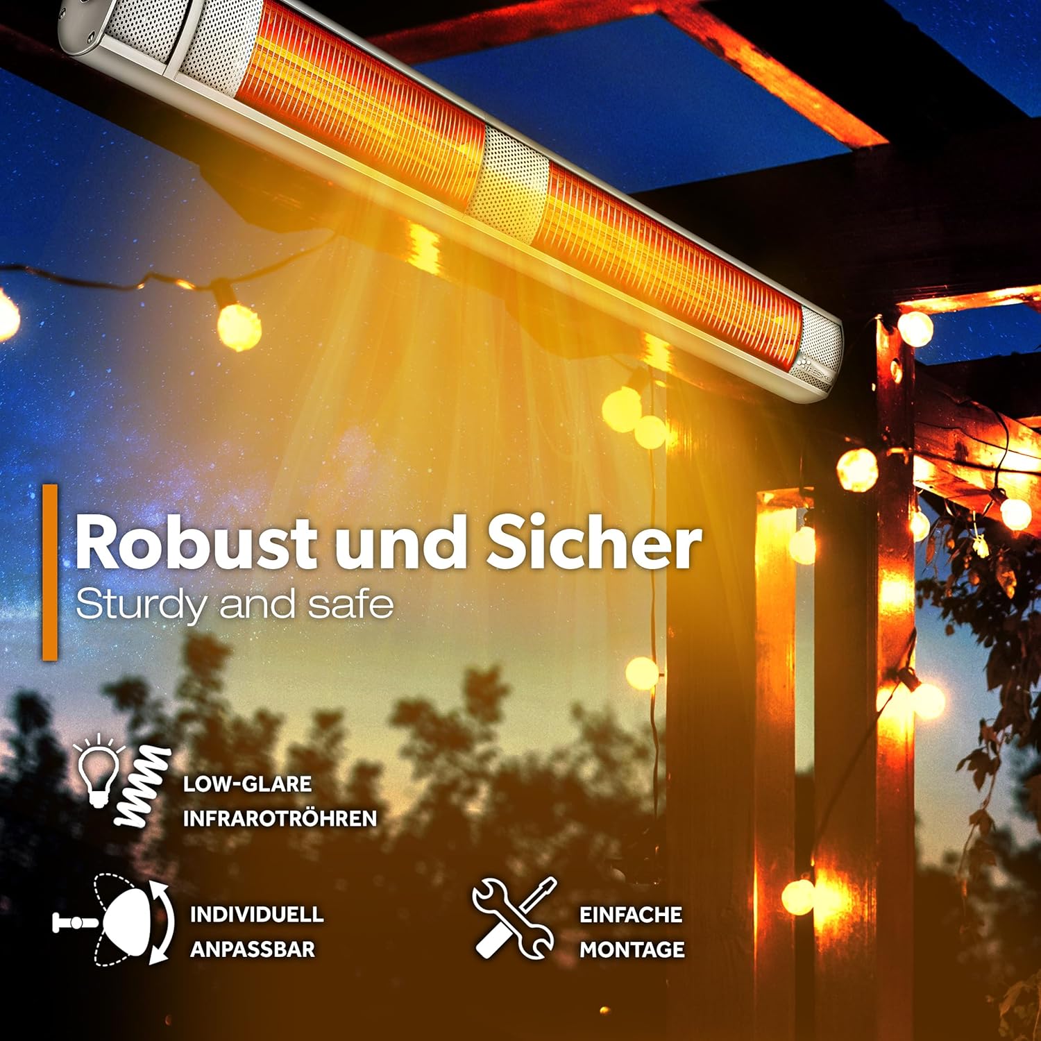 TRESKO Infrarot Heizstrahler 3000W mit Fernbedienung | Wärmestrahler Terrasse elektrisch mit 3 Heizstufen | Terrassenstrahler Innen & Außen | Wand- Infrarotstrahler Wickeltischstrahler