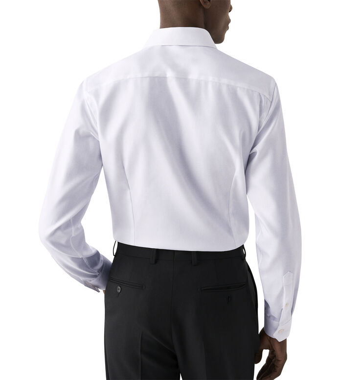 ETON Slim Fit White Textured Twill Shirt - French Cuff Hvid
