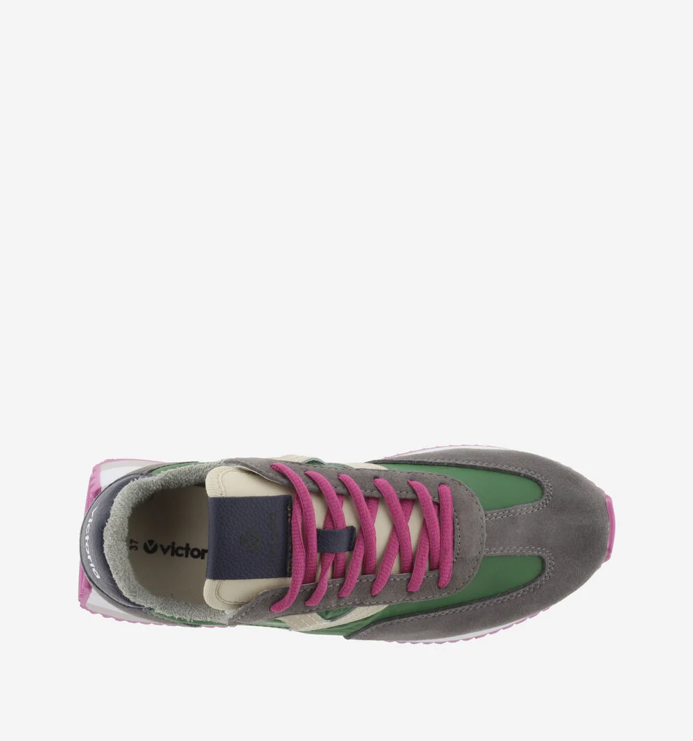 COSMOS NYLON & CUIR FENDU Baskets femme tons fluor ANTRACITA