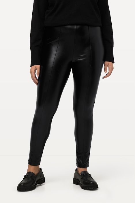Leggings, Lederoptik, Slim, Elastikbund, Ziernähte