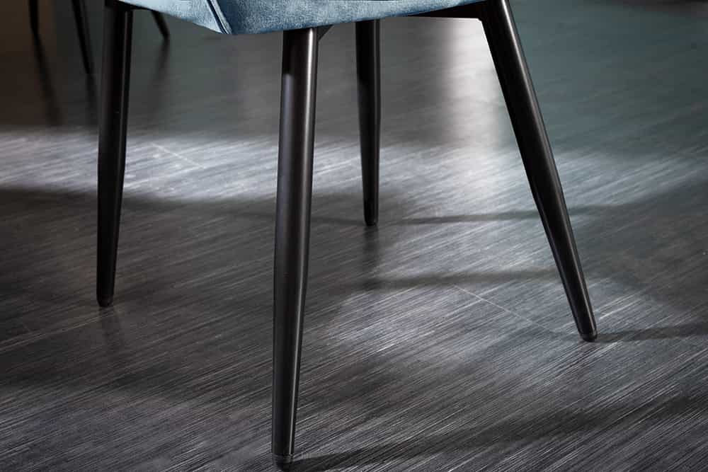 Design Stuhl MILANO petrol Samt mit Armlehne Ziersteppung gepolstert schwarze Metallbeine