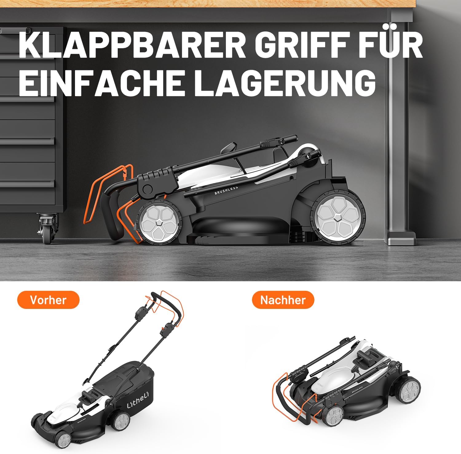Litheli Akku Rasenmäher Selbstfahrender, 2 x 20V, 43cm Schnittbreite, bis 500 m², 40L Fangkorb, 25-75 mm Schnitthöhe, Rasenmäher Elektro inkl. 2 x 4,0 Ah Akkus