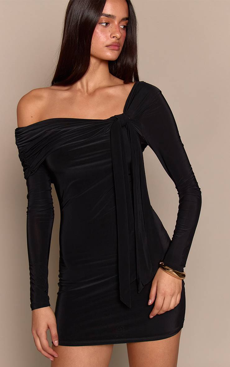 Robe Mini Asymétrique À Détail Nœud En Tissu Slinky Double Couche