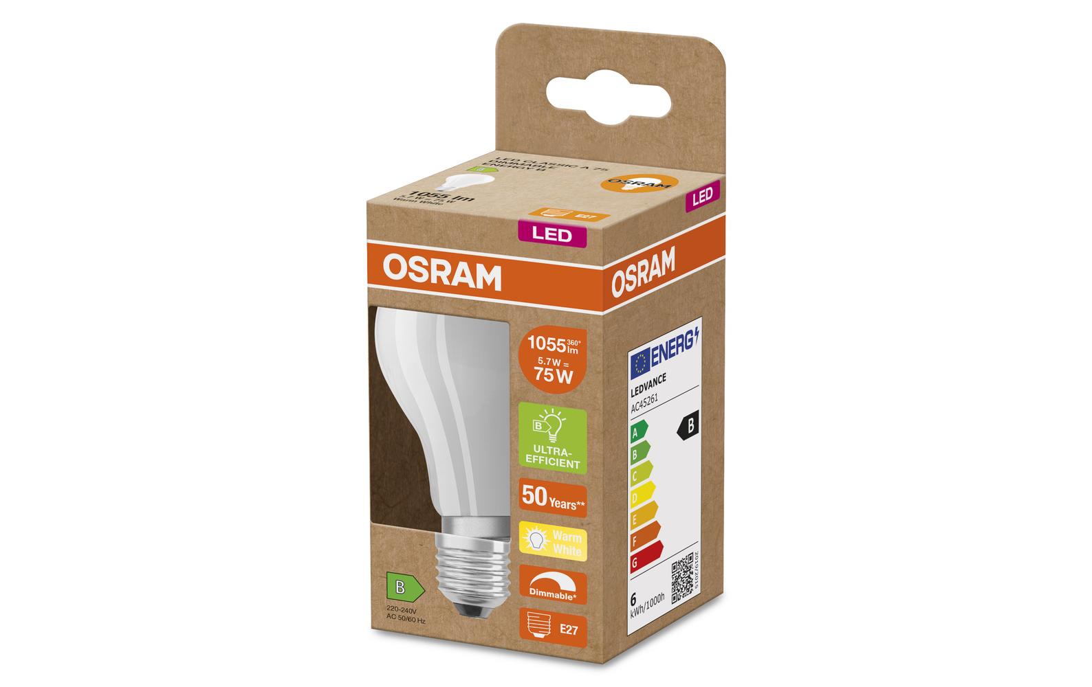 LED CLASSIC A ENERGY EFFICIENCY B DIM 5.7W, E27, WarmweissDimmbare LED-Lampen, klassische Kolbenform, ENERGIEEFIZIENTKLASSE B