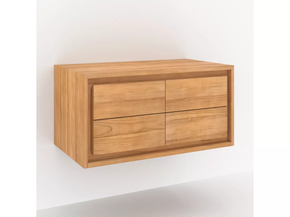 Meuble de salle de bain suspendu en bois de teck 90 cm - Hera