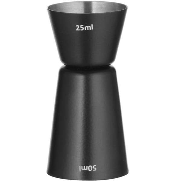 Dobbeltsidig bartendermålebeger for drinker, cocktailer, 25 ml, 50 ml - svart