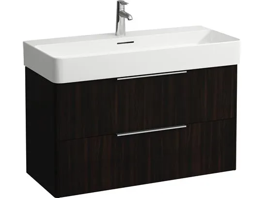[OUTLET] - Laufen Base mørk elm vaskeskab med to skuffer - mål: H52,5 x B93 x D39 cm. - Håndvask(626996000) bestilles særskilt.