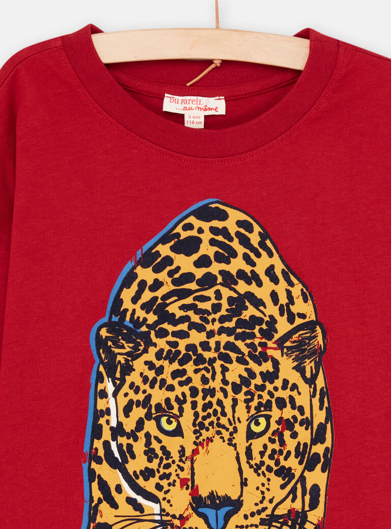 T-shirt grenat à motif panthère garçon