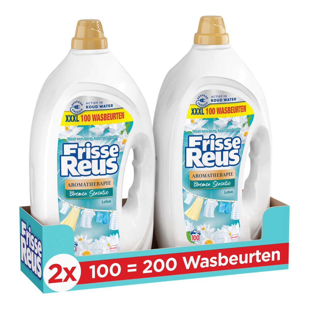 2x Witte Reus Wasmiddel Frisse Reus Gel Lotus 100 Wasbeurten4,5 liter
