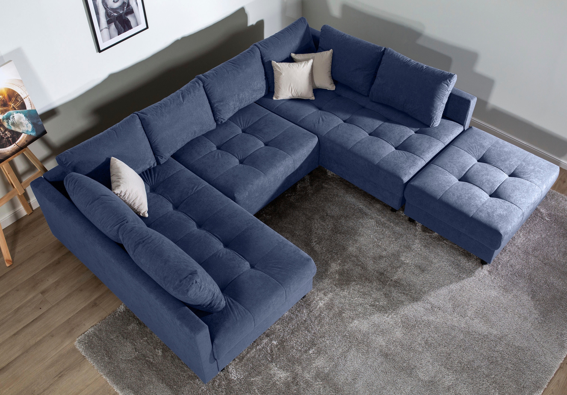 COLLECTION AB Wohnlandschaft »Toni U-Form, B: 298 cm« mit Hocker & 3 Zierkissen, Federkern