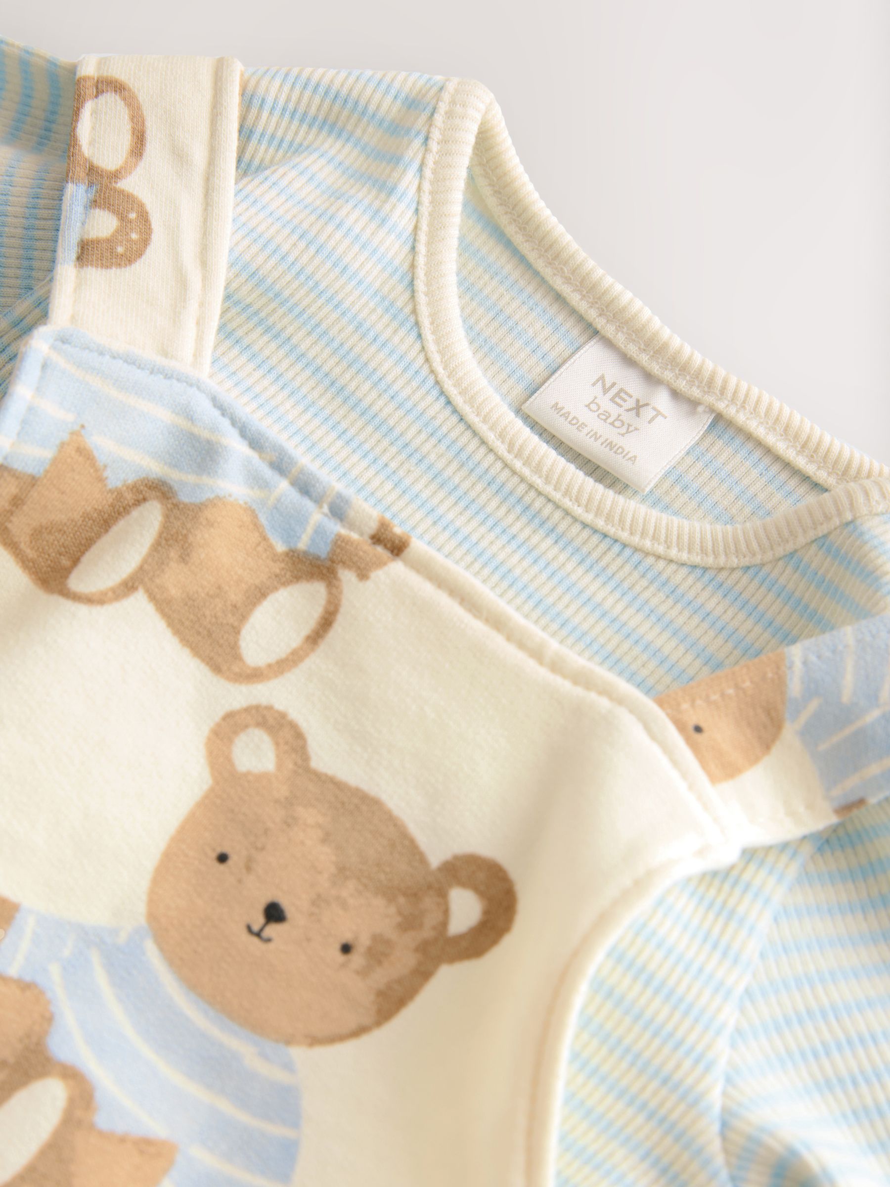 Blauw met beerprint - Jersey tuinbroek en rompertje babyset (0mnd-2jr)