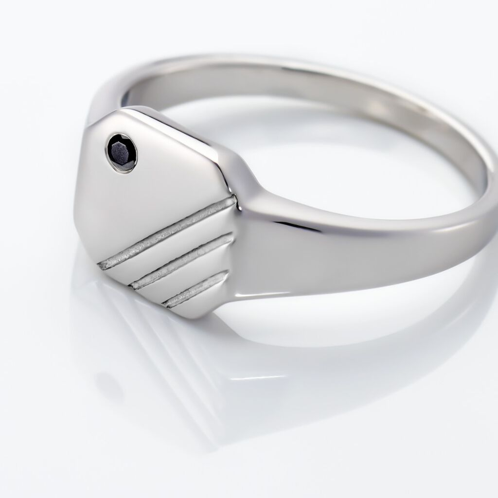 Chevalière Kaden Argent Blanc Oxyde De Zirconium Noir
