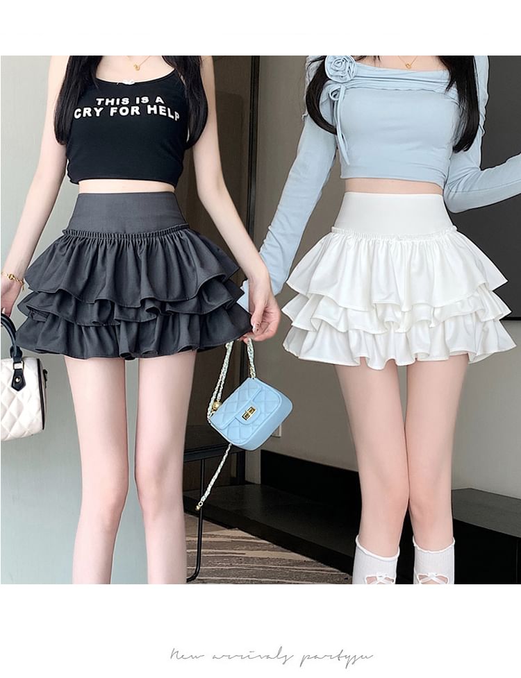 Magimomo - Hoge taille effen mini gelaagde rok