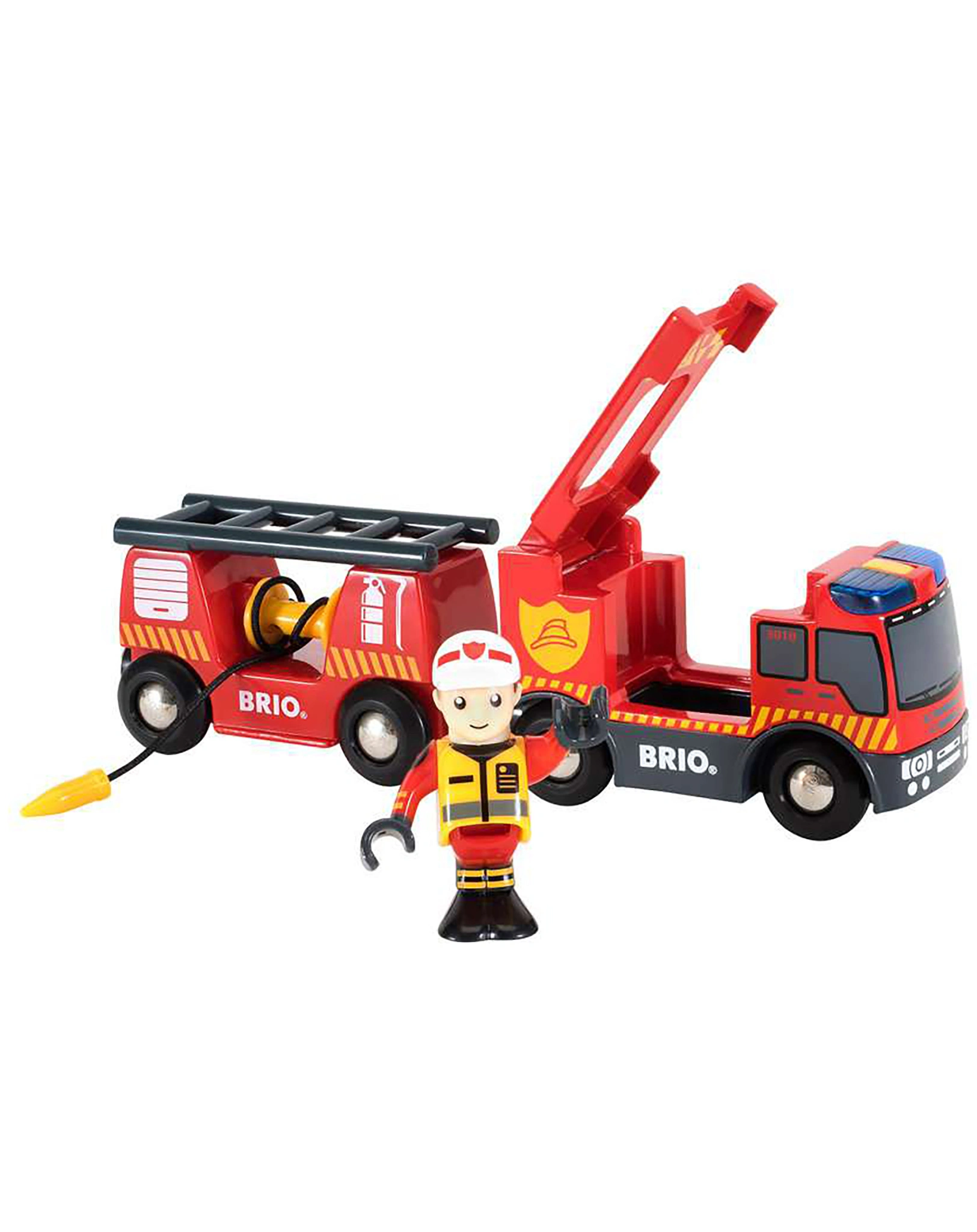 Feuerwehr LEITER-FAHRZEUG mit Licht und Sound 3-teilig in bunt