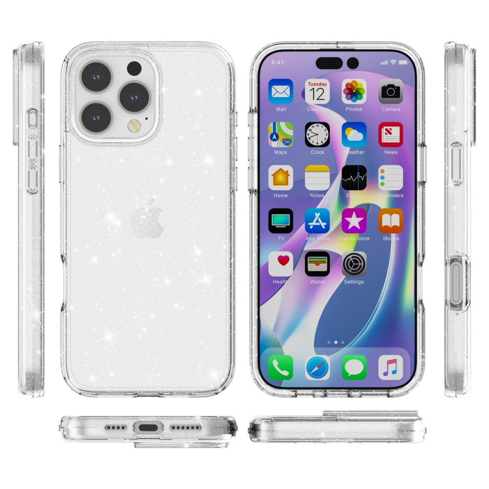 iPhone 16 Pro Max Hybrid Hardcase Schutzhülle im Glitzer Design - Silber / Transparent