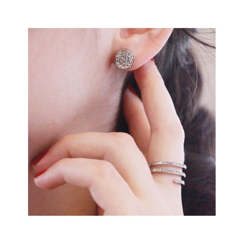 Boucles d'oreilles Round - Argenté et Cristal