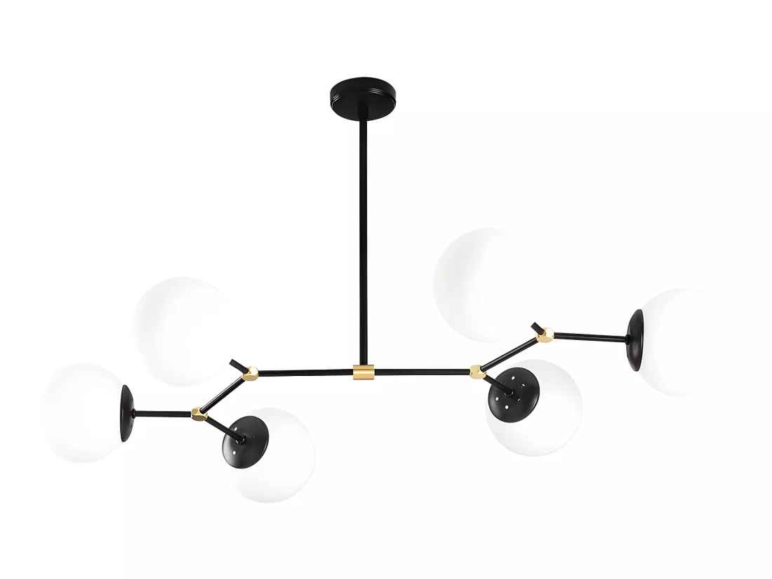 Lustre en métal - 6 globes - L. 100 x H. 52 cm - Noir et blanc - DAMAR