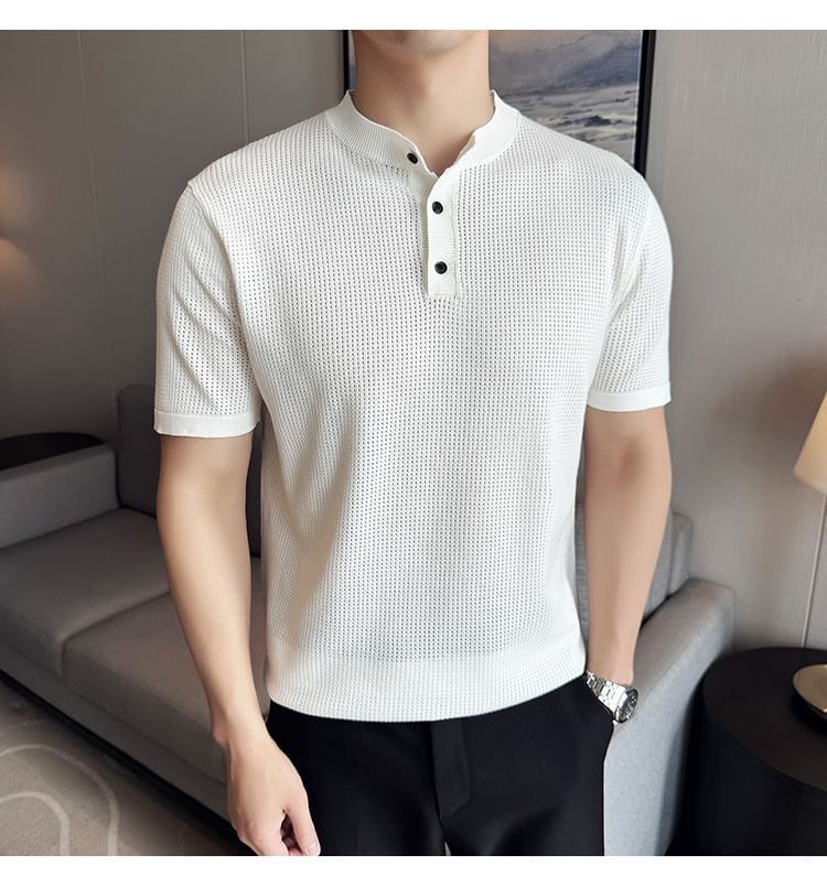 Deepwood - Henley-top met korte mouwen en effen breisel