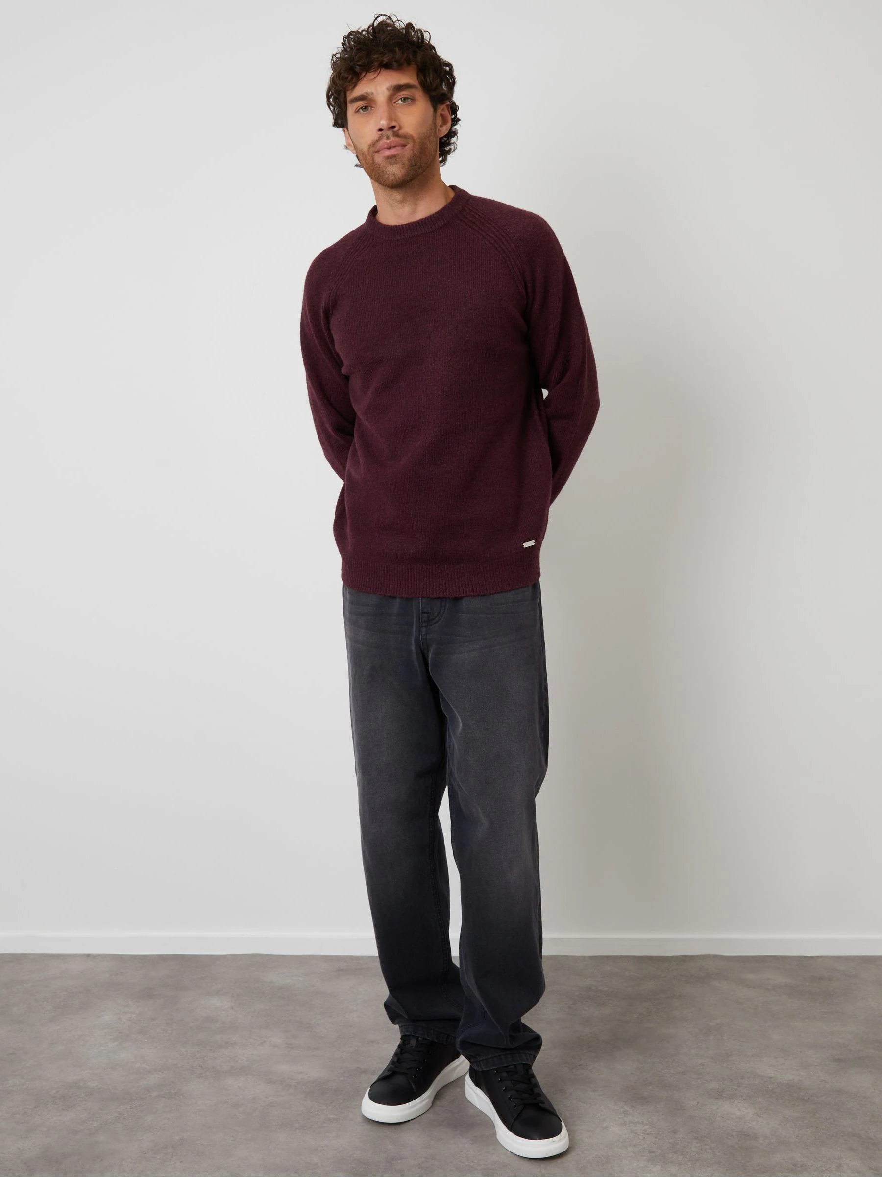 Rood - Threadbare Raglan Rib Knitted Crew Neck Jumper
