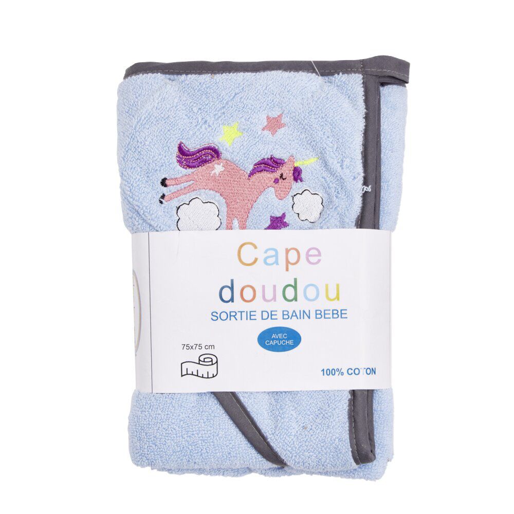 Sortie de bain pour bébé en coton avec broderie et capuche 75x75cm - 2 modèles