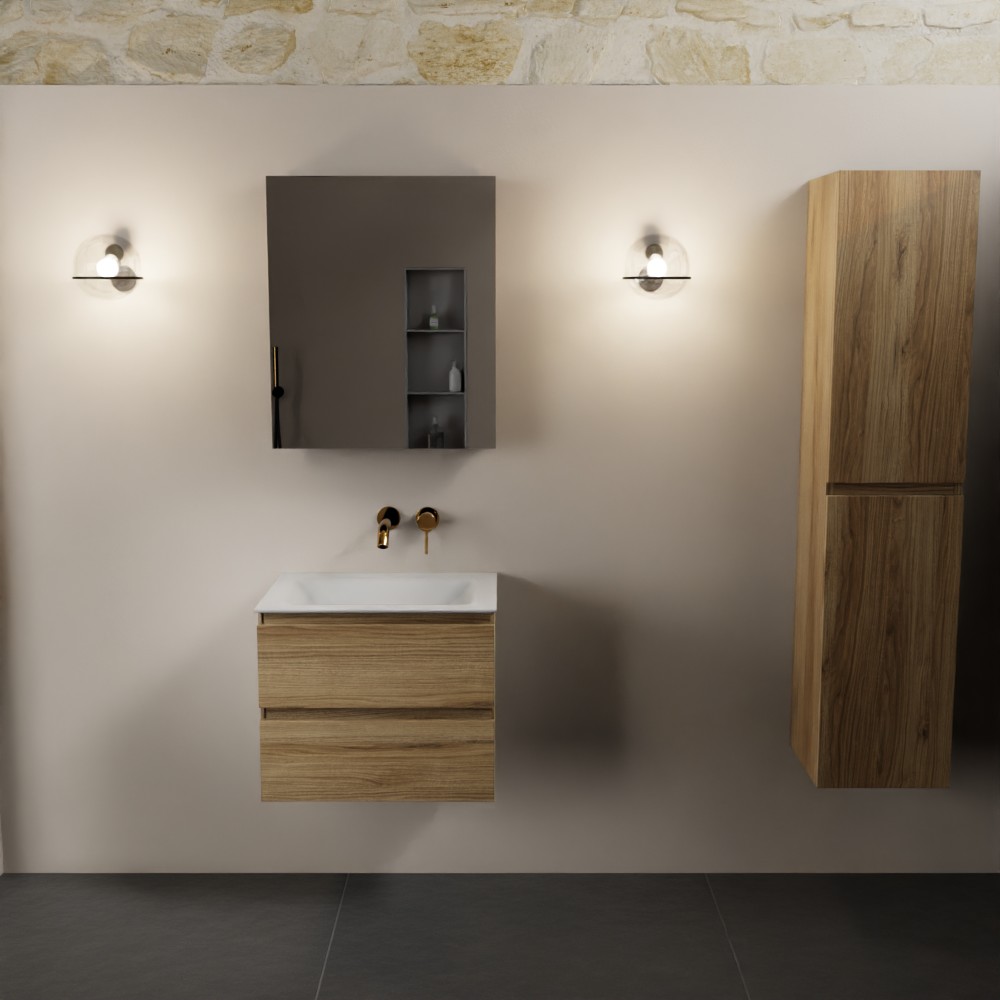 Mondiaz Aivy badmeubel 60cm chai met wastafel solid surface talc midden zonder kraangat en spiegelkast