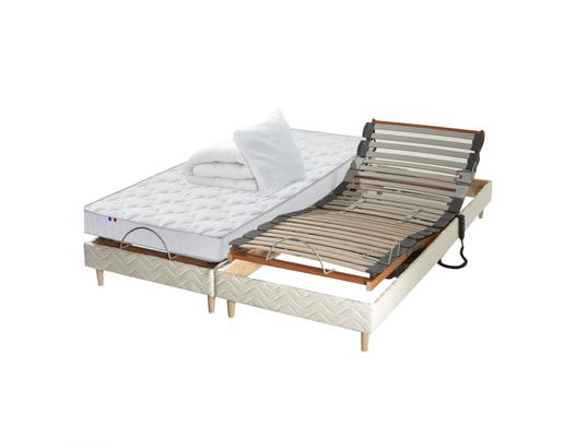 IDLITERIE - Matelas + Sommier 2 x 70 x 190 Ensemble relaxation 100% latex 5 zones 73kg/m3 + couette + o...