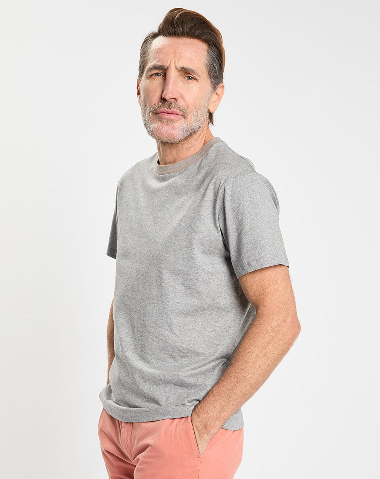 Hackett London T-shirt en Jersey Regular Fit Rib gris