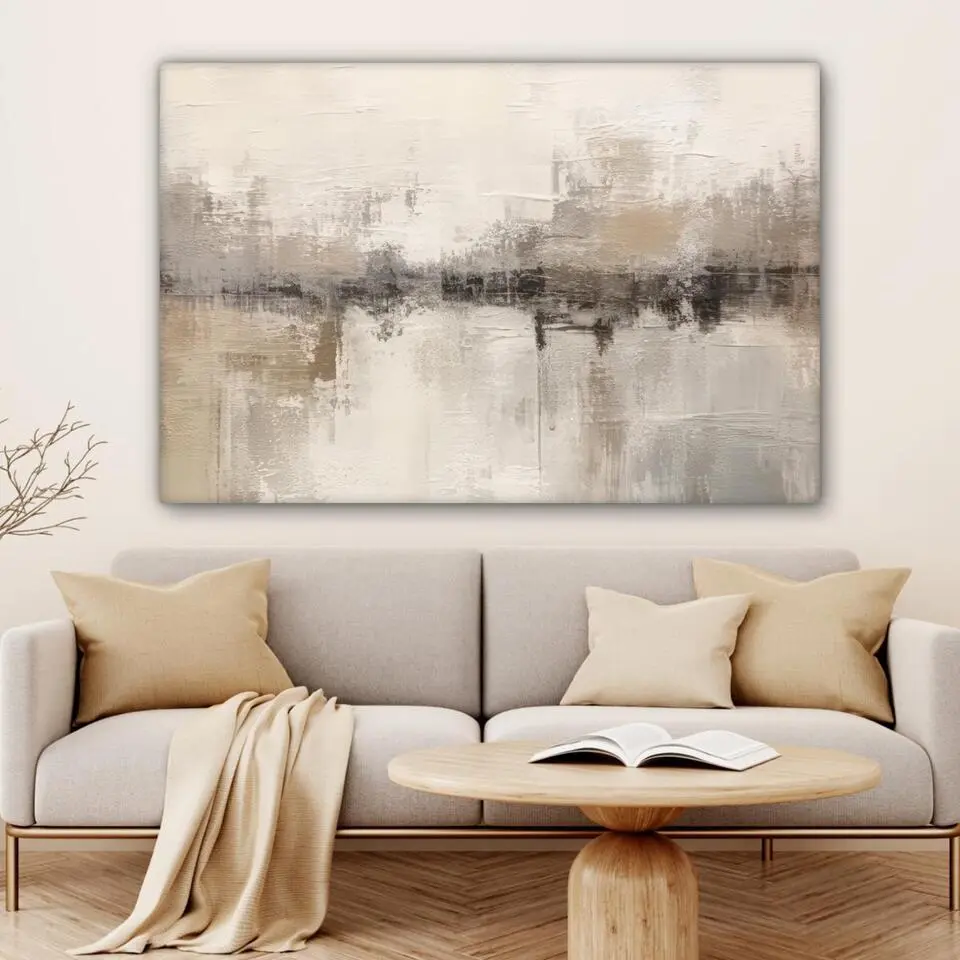 MuchoWow Canvas Schilderij 120x80cm Moderne kunst Abstract Beige
