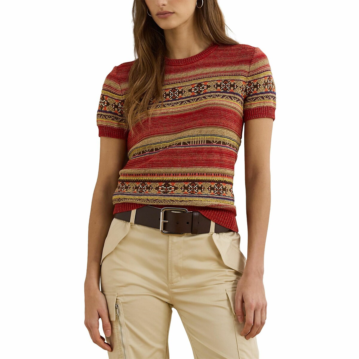 LAUREN RALPH LAUREN<br>Suéter listrado de gola redonda e mangas curtas, EYELAH