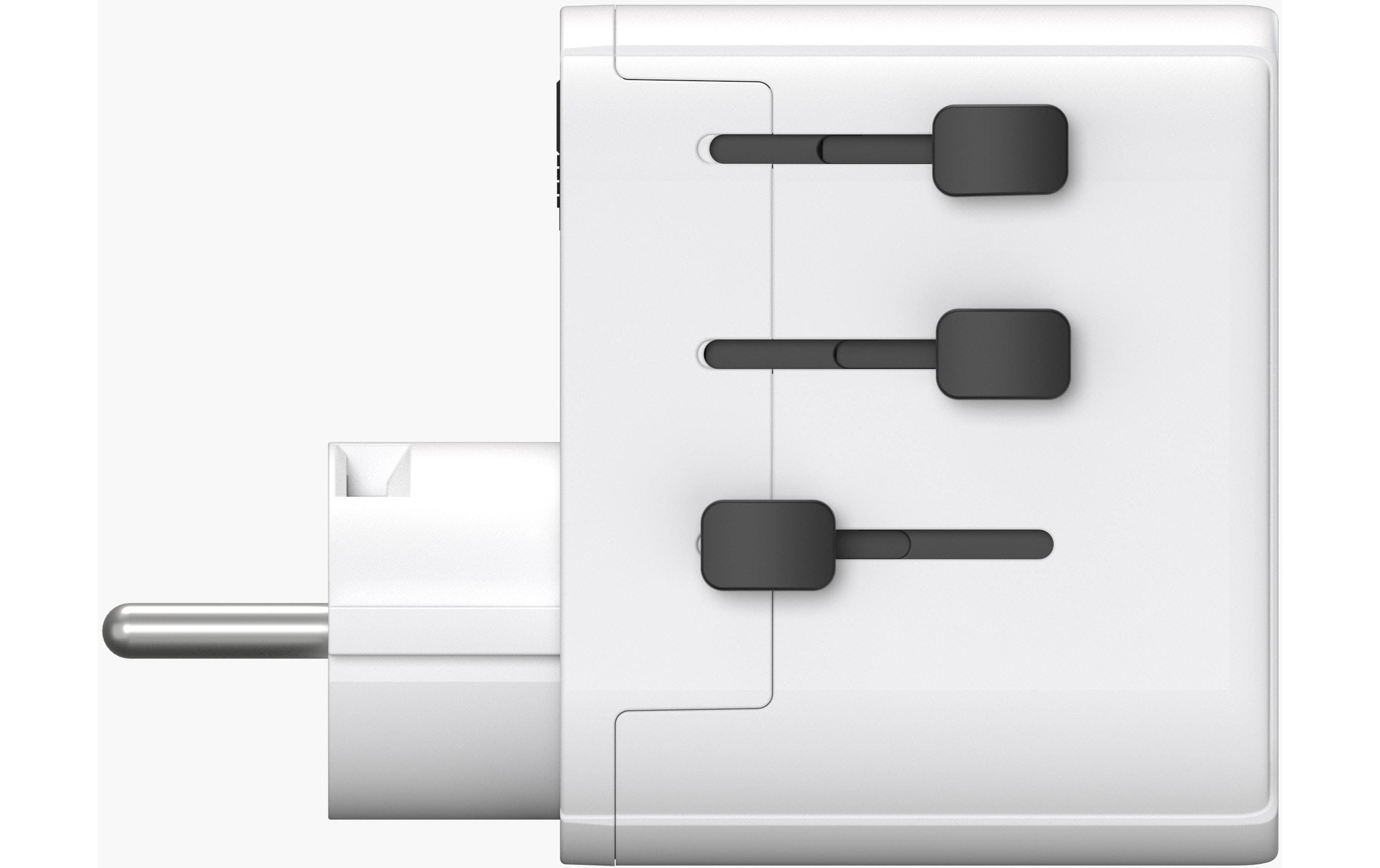 Weltreiseadapter Unity One WeissKompaktes Reiseladegerät mit drei zusätzlichen USB-Anschlüssen