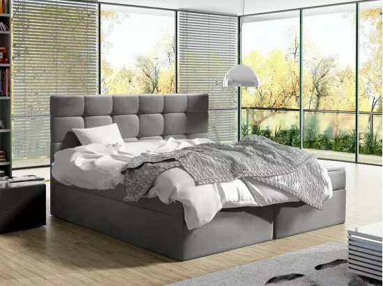 Lit continental Comfivo 196, Double, Continental, Gris, 180x200, Tapisserie, 183x206cm