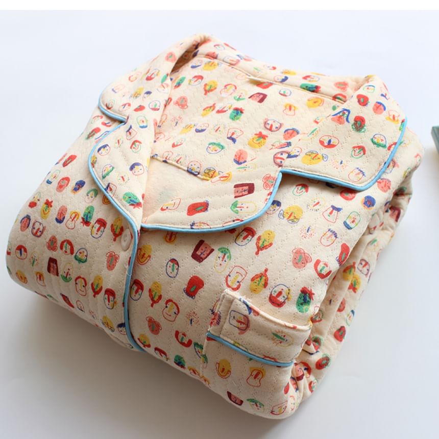 Dogini - Pyjamaset: Lange mouwen cartoonprint top met knoopjes + broek