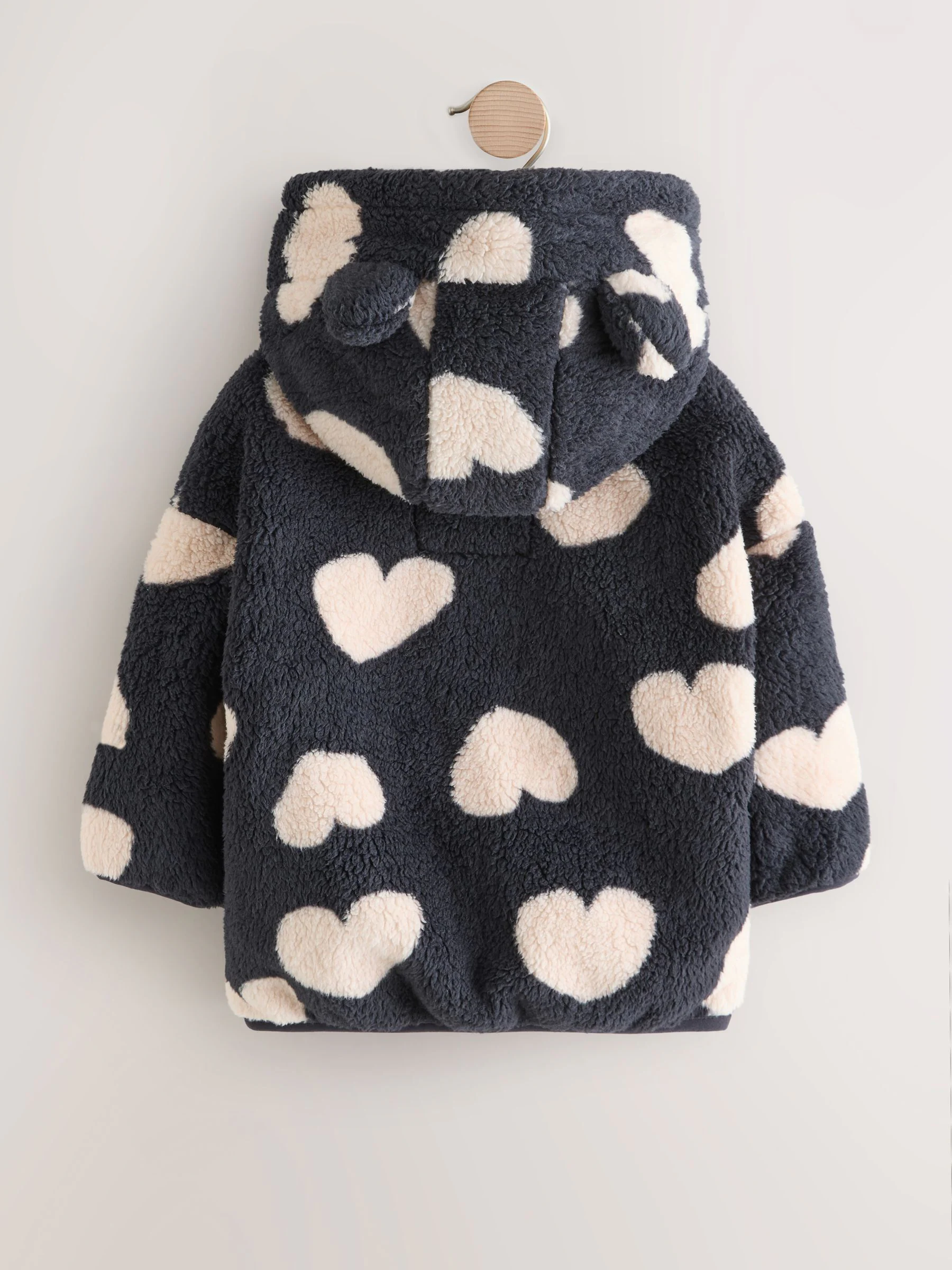 Zwart met hartjesprint - Fleece met ritssluiting (3mnd-7jr)