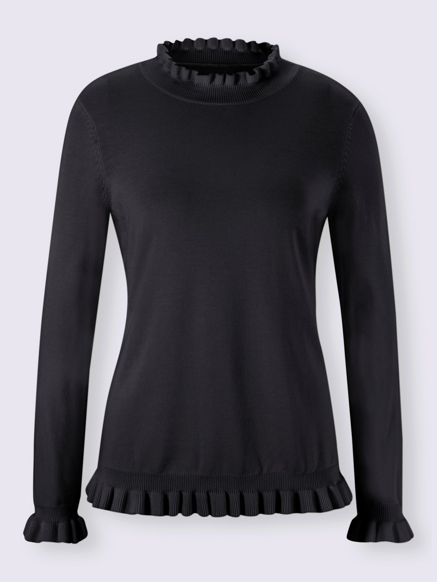 Pull col montant, manches et ourlet à finitions ondulées