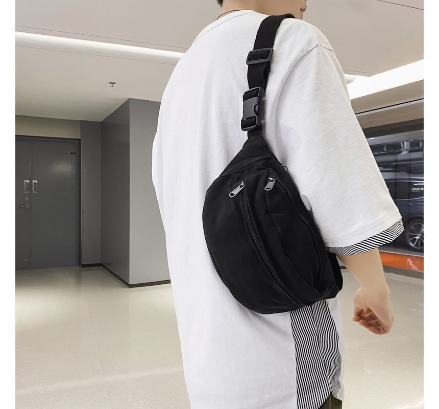 Minafox - Effen canvas crossbodytas met rits