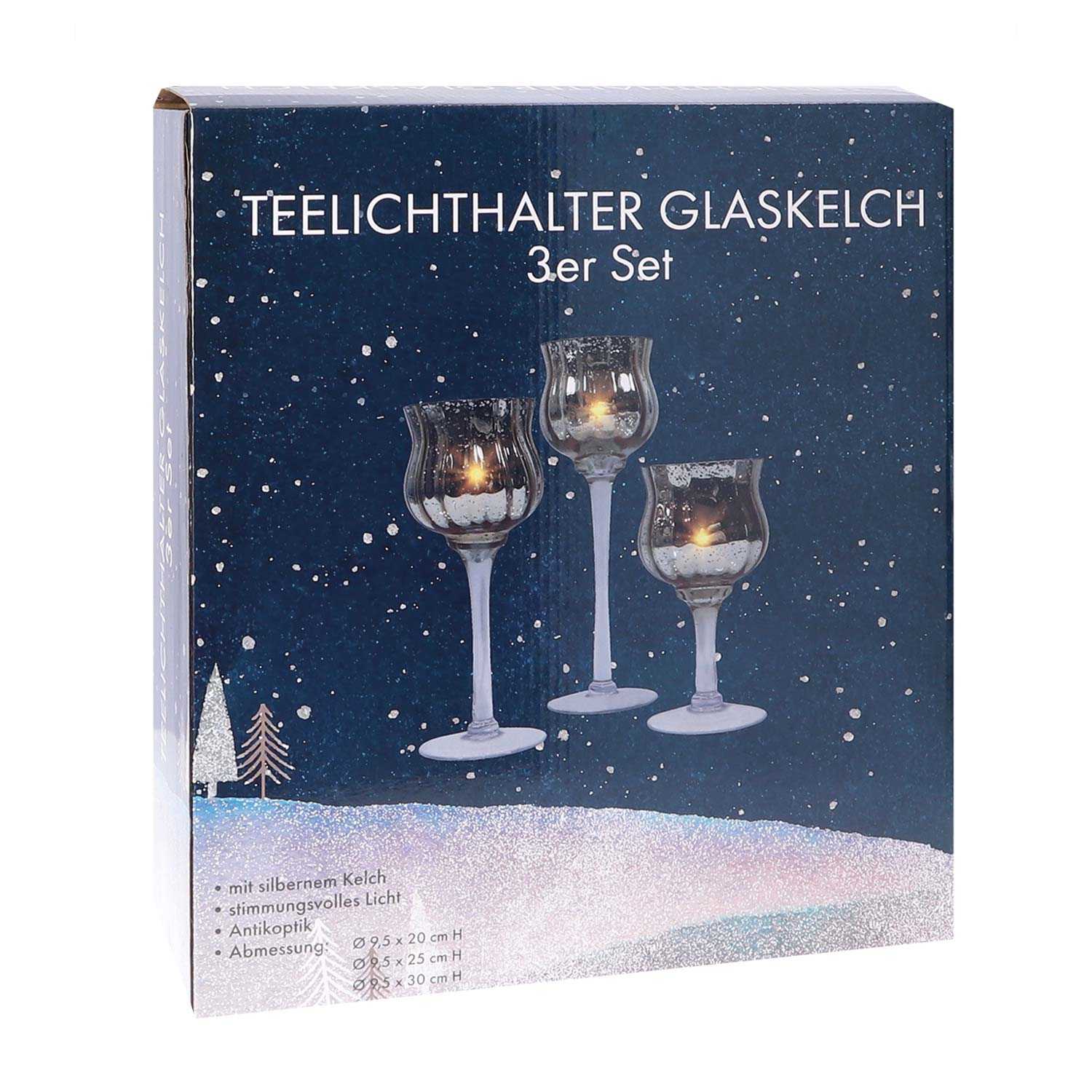 Teelichthalter-Set aus Glas silber 20 25 30 cm 3er