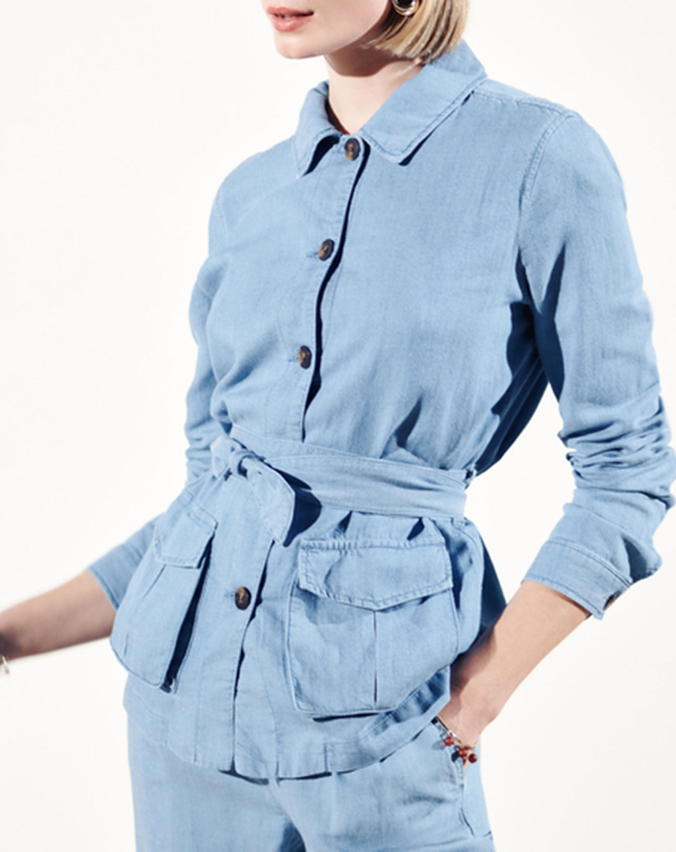Caroll Veste saharienne en Lin mélangé Ava bleu clair