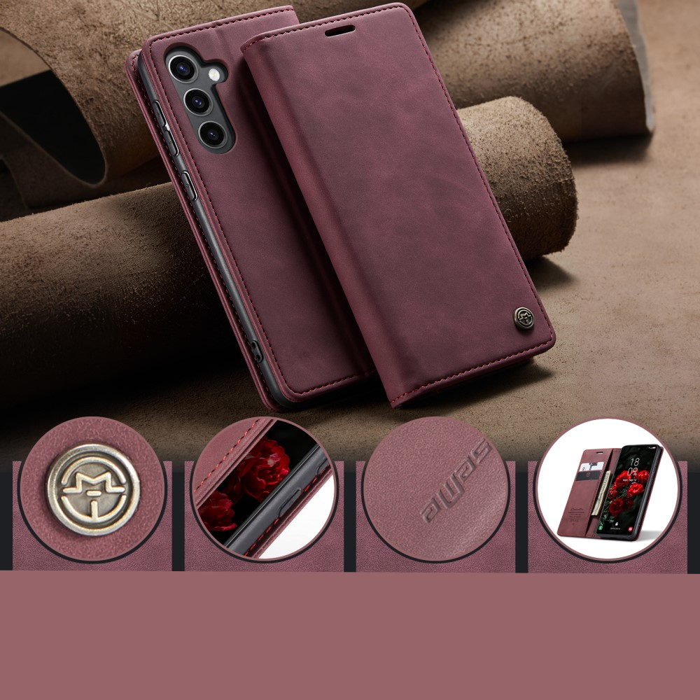 Samsung Galaxy S25 Leder Tasche Flip Wallet Etui mit Kartenfächern - Dunkelrot