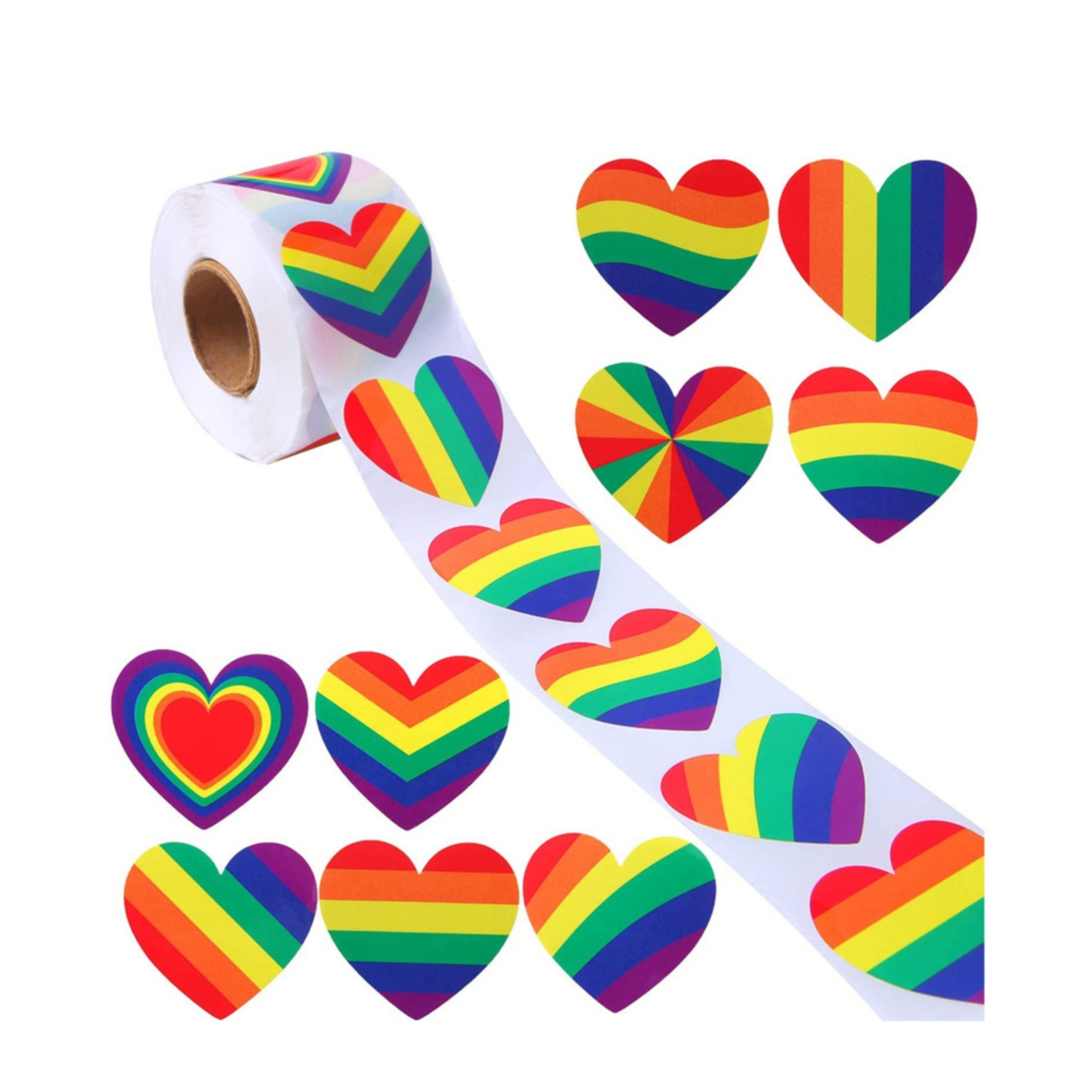 (1 Rolle à 500Stk.) 40mm Pride Aufkleber DIY Bastel Sticker Selbstklebende LGBTQ Etiketten - Regenbogen