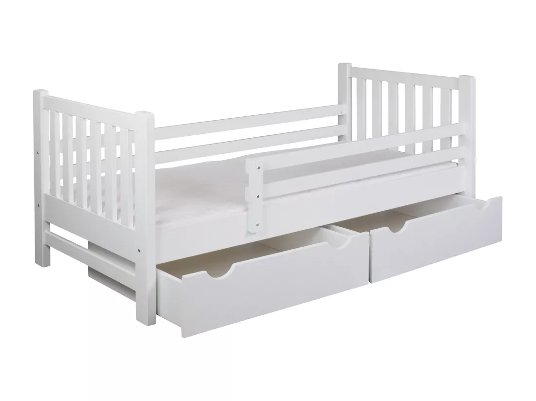 Tina 90x200 lit enfant en bois avec tiroirs, couleur blanc