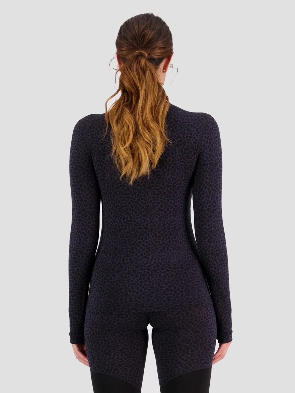 Mons Royale Merino Cascade Flex Mock Neck Base Layer Top arctic leopard