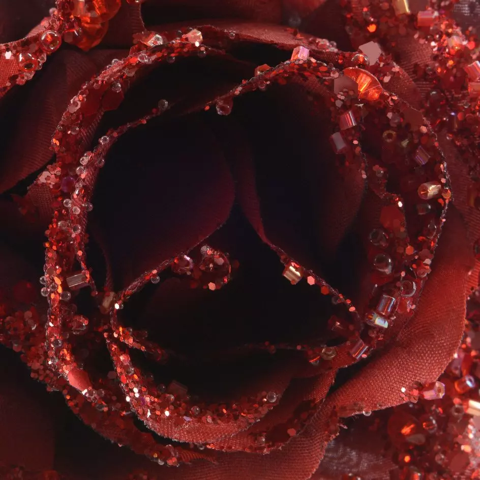 Fleur décorative sur pince (D8,5 cm) pailletée Bordeaux